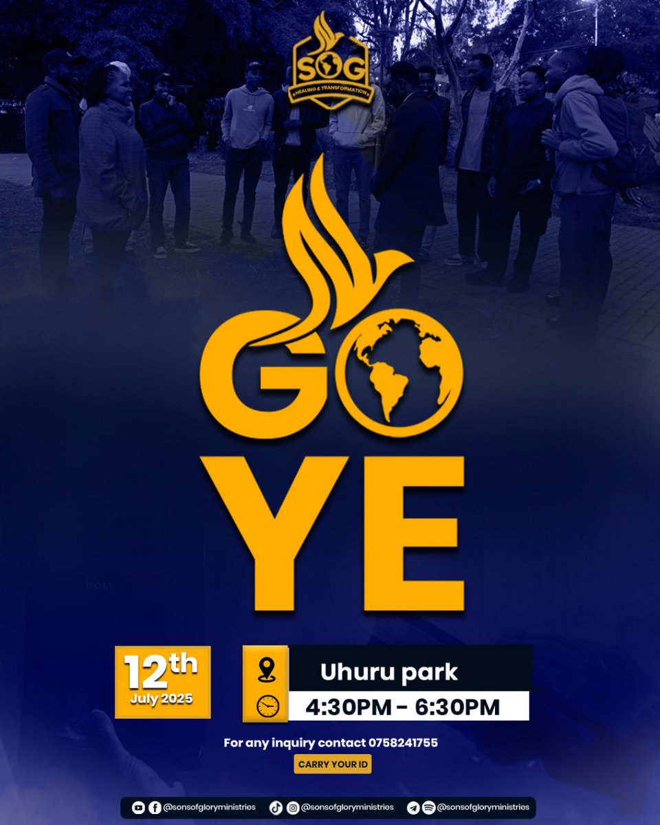 sonsofglory_ke's tweet photo. Matthew 24:14 And this gospel of the kingdom will be preached in all the world as a witness to all the nations, and then the end will come.
Join us today 😊
#sonsofglory #harvest #christrevealed https://t.co/P83slCaQ48