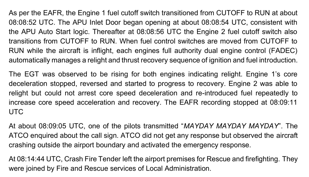 Parte del informe preliminar del 787 de Air India