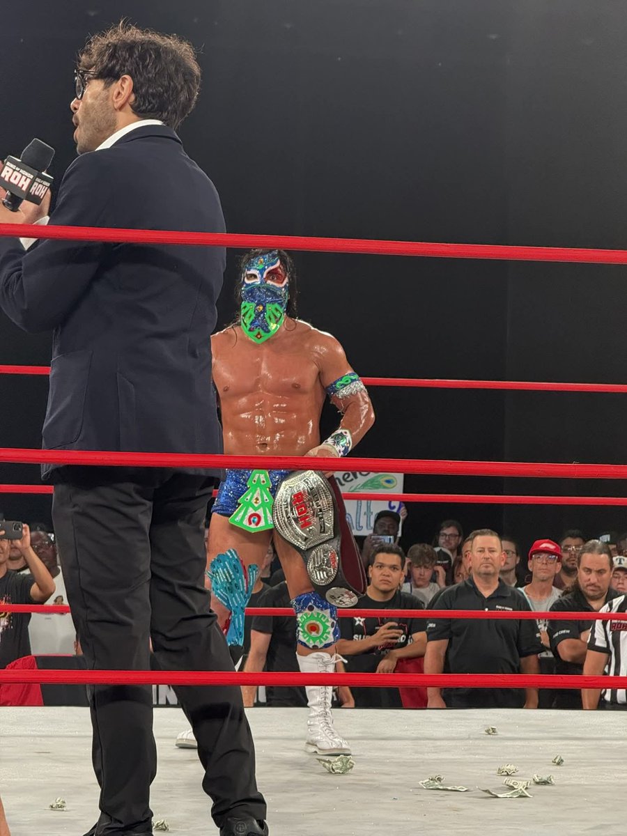 user382415's tweet image. I've watched the Bandido vs Takeshita match three times to be sure: Its one of the top five fights of the year. A frenetic 29 minutes. It's not crazy to say that Bandido and Hangman Page are the best wrestlers of 2025 right now. Thank you @bandidowrestler @Takesoup #ROHSupercard