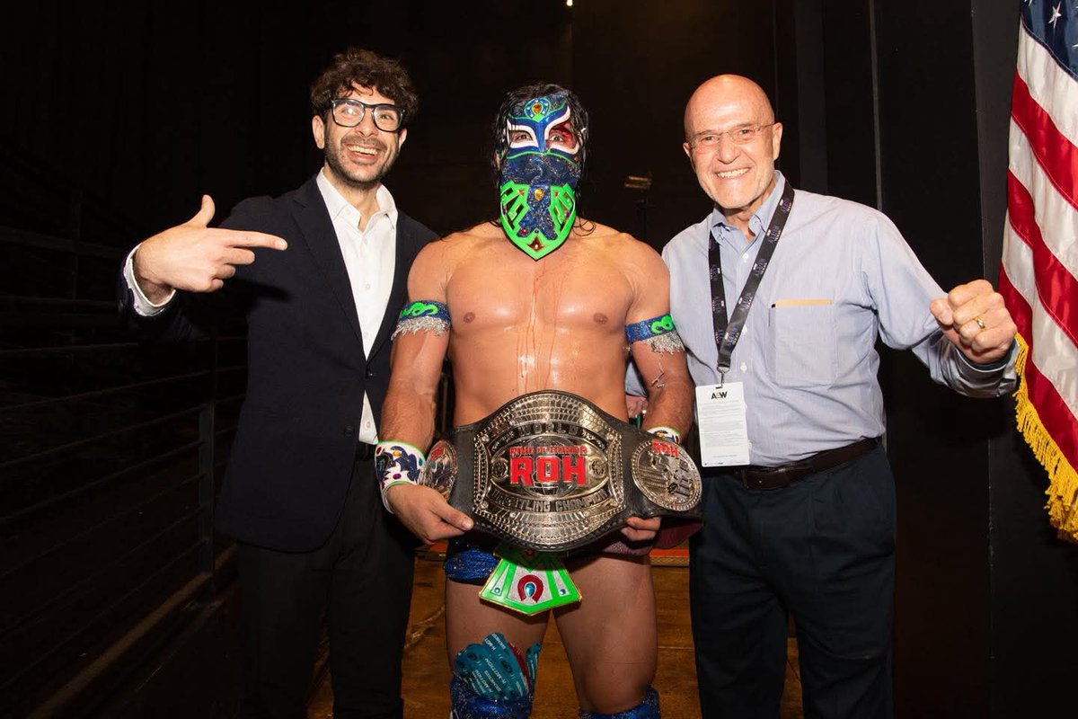 user382415's tweet image. I've watched the Bandido vs Takeshita match three times to be sure: Its one of the top five fights of the year. A frenetic 29 minutes. It's not crazy to say that Bandido and Hangman Page are the best wrestlers of 2025 right now. Thank you @bandidowrestler @Takesoup #ROHSupercard