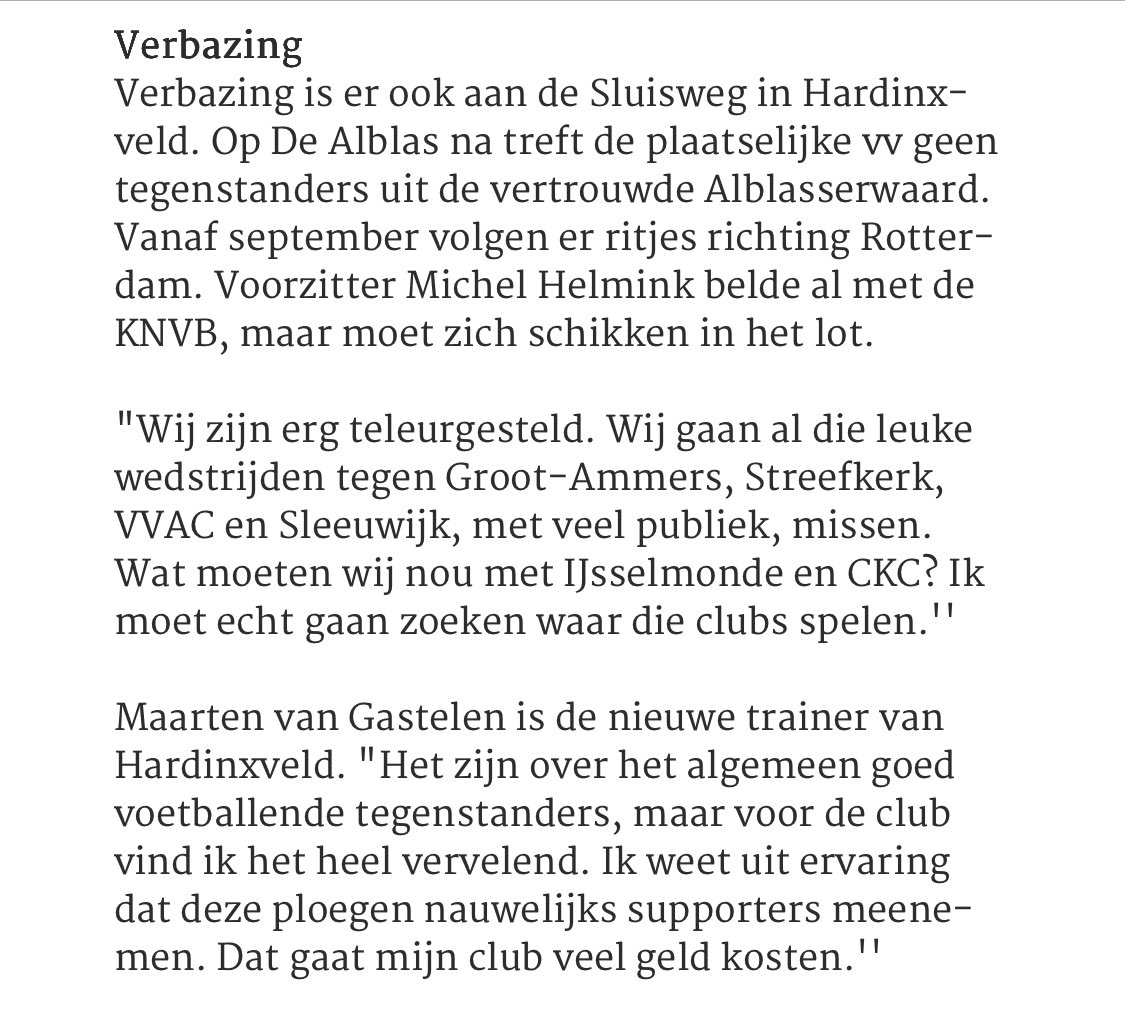 De competitie indeling is bekend.

Een weerzien voor de nieuwe trainer Maarten van Gastel tegen z’n oude club <a href="/vvdealblas/">v.v. de Alblas</a> Daarnaast blijft er met <a href="/vvdrechtstreek/">VV DRECHTSTREEK</a> nog een regio duel over in de 3e klasse H.

Verbazing alom, zoals door de voorzitter Michel Helmink verwoord in het AD