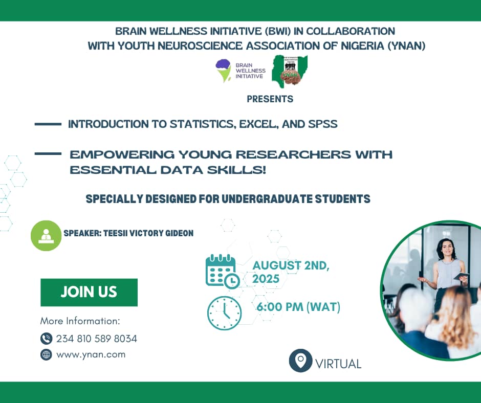 Brain Wellness Initiative, Foundation (@brainwellnessi1) on Twitter photo Join the <a href="/BrainWellnessI1/">Brain Wellness Initiative, Foundation</a> and @Youth Neuroscience Association of Nigeria for this educational Webinar for skill acquisition in Statistics <a href="/AmadiIhunwo/">Amadi Ihunwo</a> <a href="/ChinnaOrish/">Chinna Orish</a> <a href="/Neuron_World/">Neuron</a> Join the <a href="/BrainWellnessI1/">Brain Wellness Initiative, Foundation</a> and @Youth Neuroscience Association of Nigeria for this educational Webinar for skill acquisition in Statistics <a href="/AmadiIhunwo/">Amadi Ihunwo</a> <a href="/ChinnaOrish/">Chinna Orish</a> <a href="/Neuron_World/">Neuron</a>
