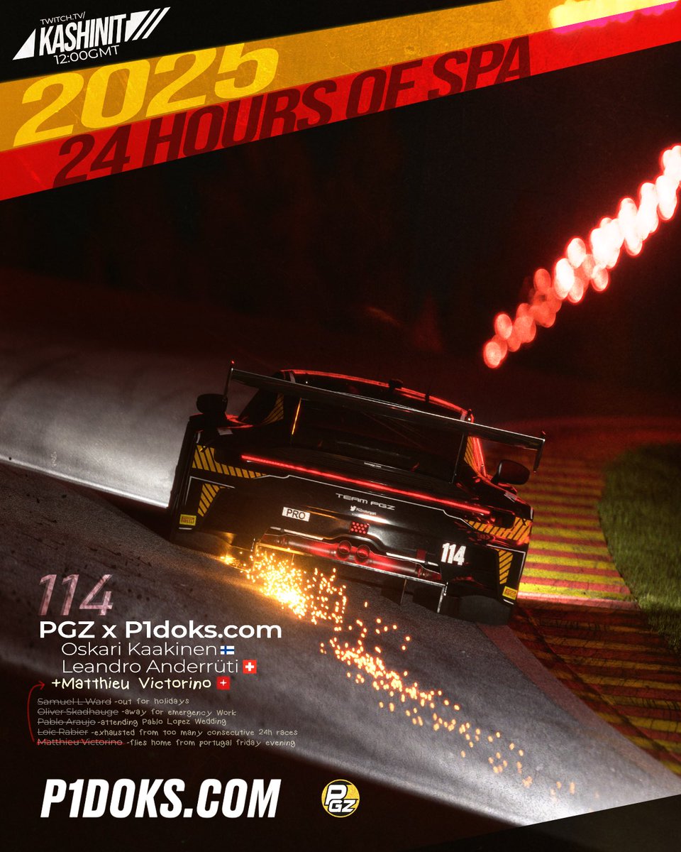 IRacing Spa 24h with some fent in the menu today.
Driving wrong car because stone in head dreivers but well, let’s try to survive to magic suspension explosions in high speed corners.

🫡