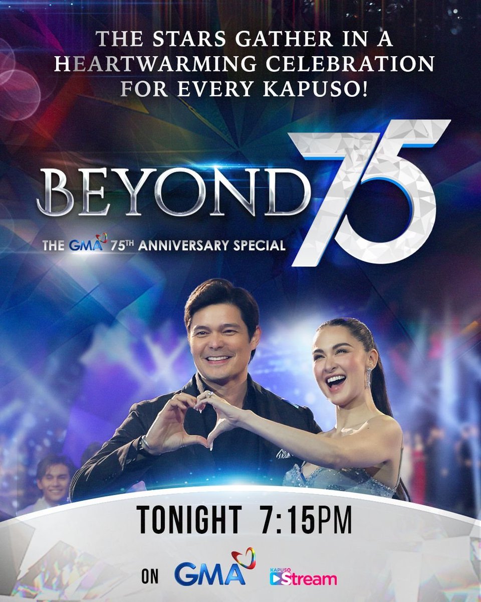 Credit to <a href="/gmanetwork/">GMA Network</a> 

The stars gather in a heartwarming celebration for every Kapuso! 💙✨ 

𝐓𝐨𝐧𝐢𝐠𝐡𝐭, witness #GMABeyond75, The GMA 75th Anniversary Special, at 7:15 PM on GMA! 💎