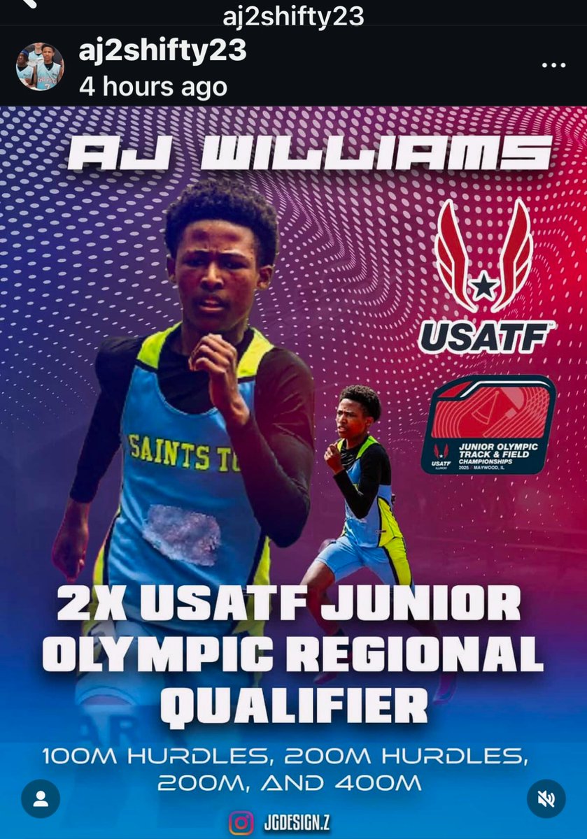 Grateful to qualify for the USATF Junior Olympics Regionals in (4 events, 200m, 400m, hurdles 100, hurdles 200) where I compete tomorrow and Sunday. 🔥 
Goal ➡️advance to the USATF Junior Olympics National Championship held in Savannah, GA July 21st-July 27th💪🏾