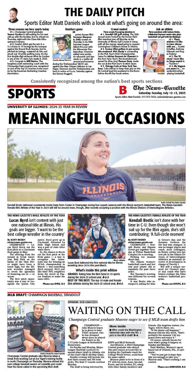 IlliniHQ (@illinihq) on Twitter photo Saturday's N-G sports cover feat. <a href="/srrichey/">Scott Richey</a> on Lucas Byrd of <a href="/IlliniWrestling/">Illinois Wrestling</a> and Kendall Bostic of <a href="/IlliniWBB/">Illinois Women's Basketball</a> as our #Illini male and female Athletes of the Year, plus <a href="/BobAsmussen/">Bob Asmussen</a> on Jake Munroe's MLB draft hopes and <a href="/mdaniels_NG/">Matt Daniels</a>'s Daily Pitch.
<a href="/APSE_sportmedia/">APSE</a>
<a href="/ngphotostaff/">News-Gazette Photo</a> Saturday's N-G sports cover feat. <a href="/srrichey/">Scott Richey</a> on Lucas Byrd of <a href="/IlliniWrestling/">Illinois Wrestling</a> and Kendall Bostic of <a href="/IlliniWBB/">Illinois Women's Basketball</a> as our #Illini male and female Athletes of the Year, plus <a href="/BobAsmussen/">Bob Asmussen</a> on Jake Munroe's MLB draft hopes and <a href="/mdaniels_NG/">Matt Daniels</a>'s Daily Pitch.
<a href="/APSE_sportmedia/">APSE</a>
<a href="/ngphotostaff/">News-Gazette Photo</a>