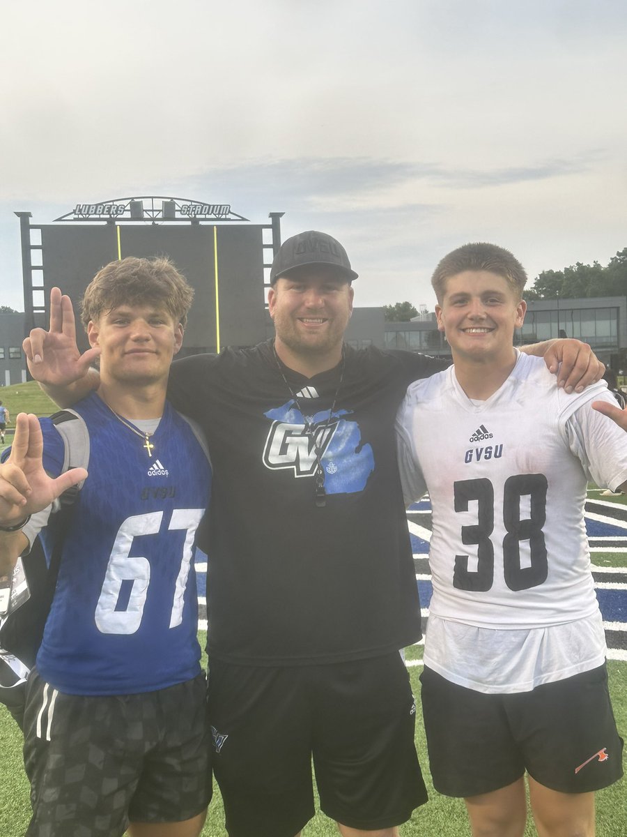 Slicer Alum and Current Grand Valley Coach Scott Cooper with Senior Lucas Del Rio and Junior Reed Raymond at Grand Valley State University Prospect Camp