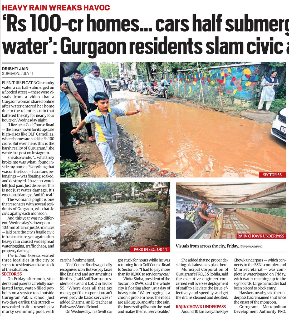 naveengaur_du's tweet image. The pathetic state of affairs of the Millennium City of #Gurugram. Complete and comprehensive civic apathy and authorities are least bothered about it. This pattern repeats every year and many lives are also lost but no accountability is fixed. 

Indian Express, 12/07/2025