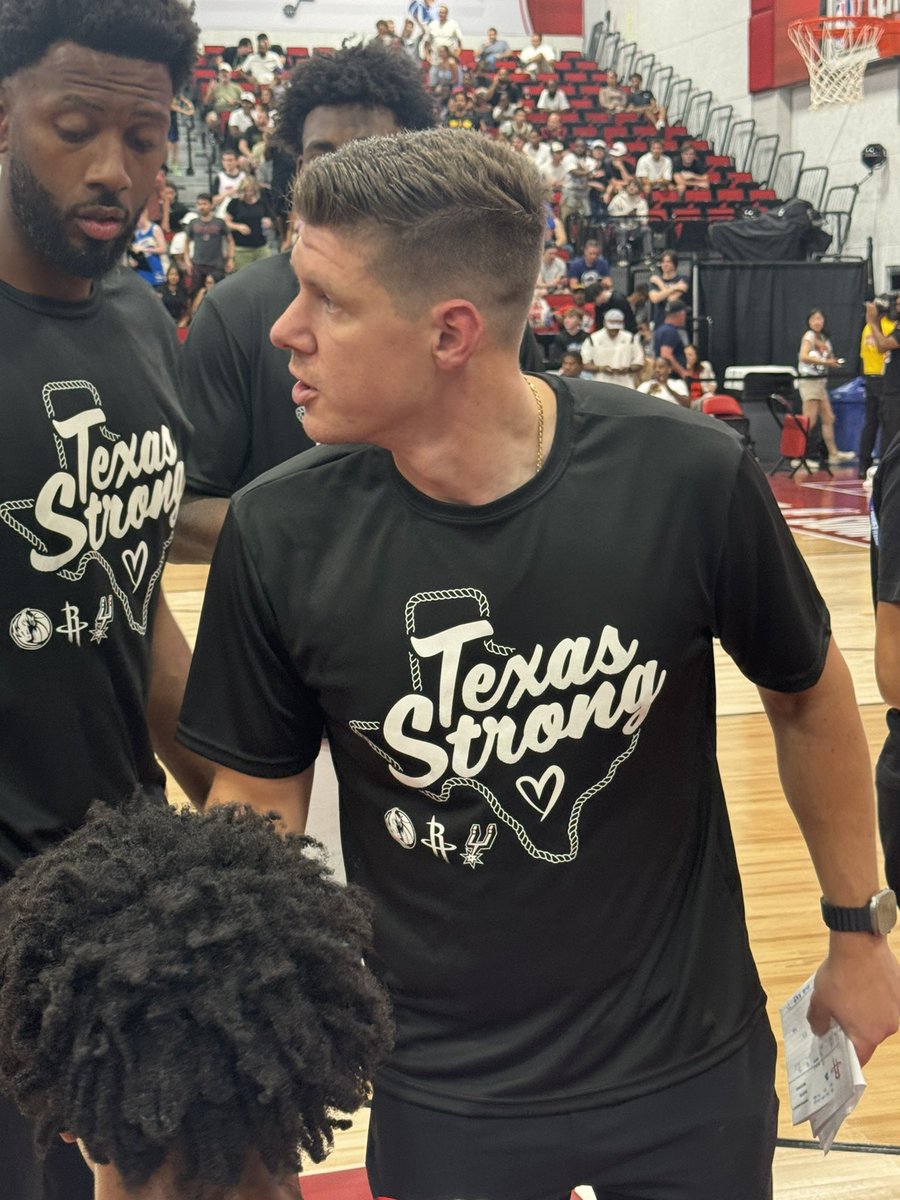 To honor the lives lost during the flooding in Texas Hill County &amp; to help raise awareness for relief efforts, the Rockets, Spurs, and Mavericks will be wearing special shooting shirts for their games this weekend. 

Coaches wearing them as well!