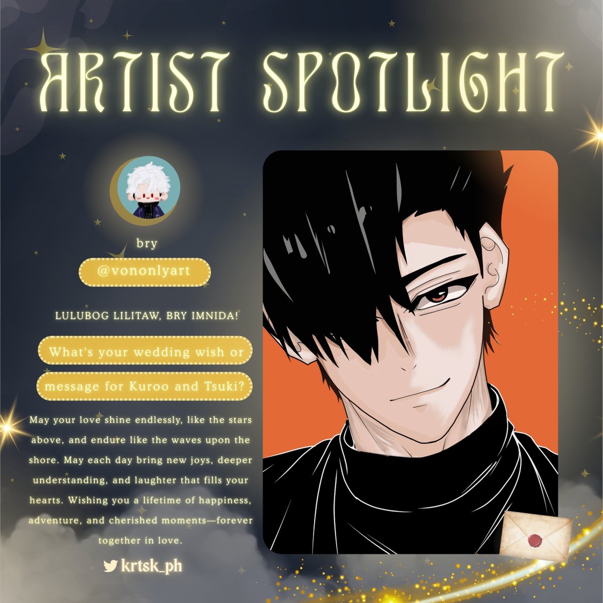 Krtsk_PH's tweet image. 🌙✨ A new star graces our sky… ✨🌙
We’re overjoyed to welcome @vononlyart as one of the artists bringing our merch kits to life! 🌌🖤
Their tender touch and magical style will help paint KuroTsuki’s story with stardust and love. 🌙🐈⬛
#ChasingTheMoon
#KRTSKCSE2025