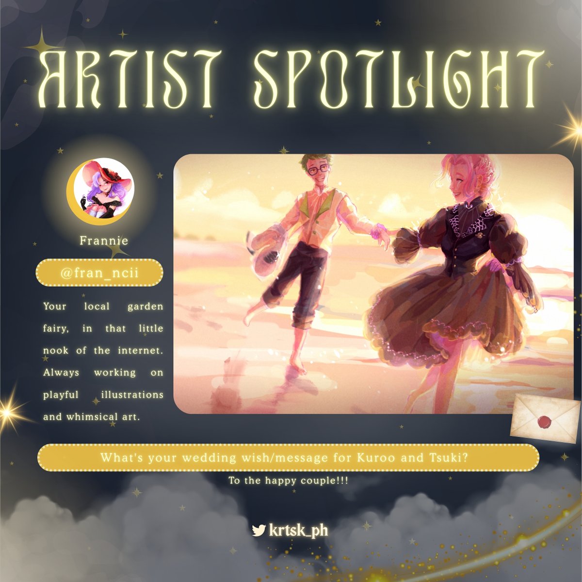 Krtsk_PH's tweet image. 🌙✨ Another star joins our tale… ✨🌙
We’re thrilled to welcome @fran_ncii as one of the artists contributing to the story of KRTSK! 🌌🖤
With art that glows like moonlight on quiet waves, their work will bring KuroTsuki’s story to life. 🐈⬛🌙
#ChasingTheMoon
#KRTSKCSE2025