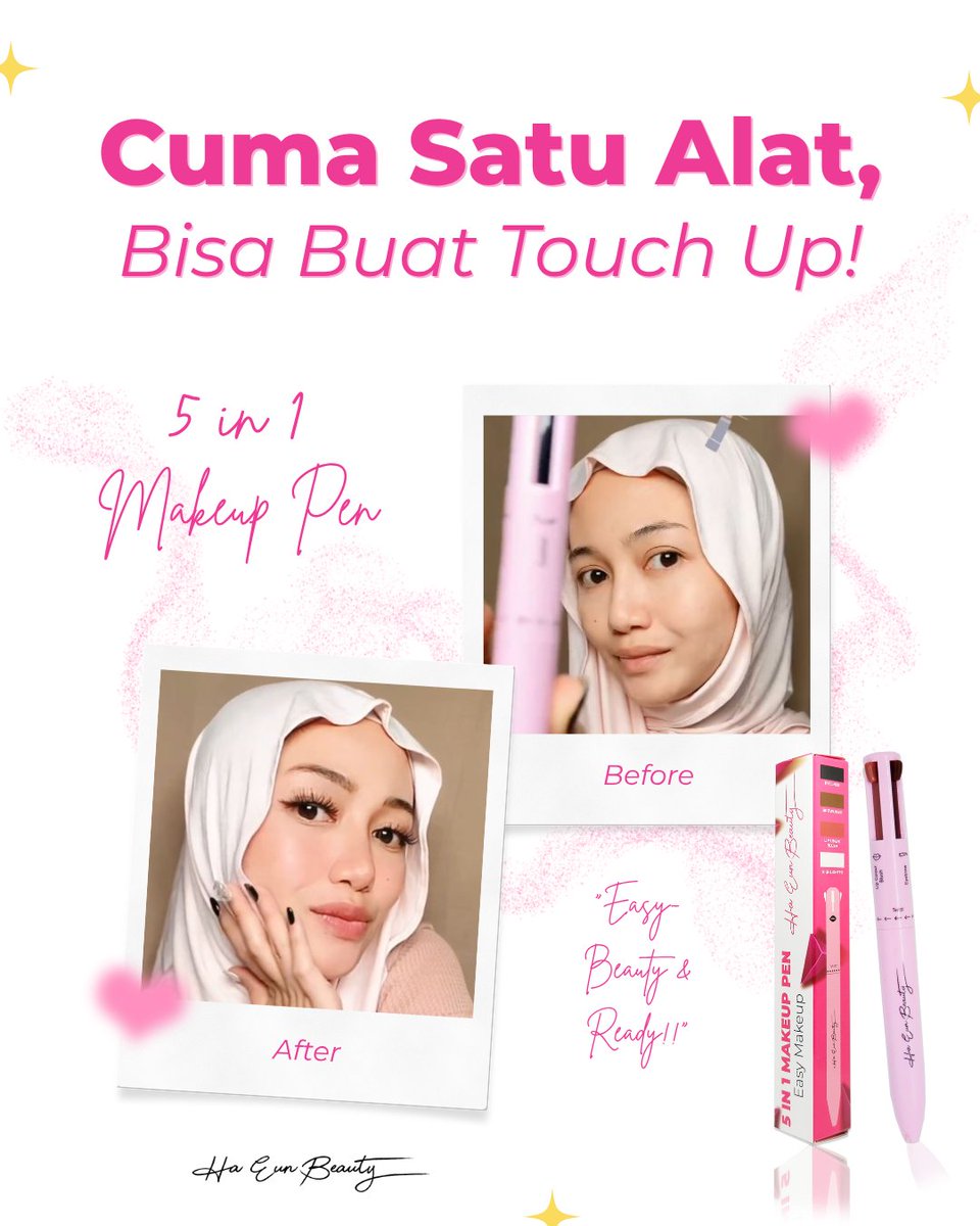 Ha_Eun_Beauty's tweet image. Cuma Bawa Tas kecil? Gak masalah! 😍

Ada #MakeupAllInOne dari 5 in 1 makeup pen - tinggal click, touch up beres ✨💄

Ha Eun Beauty 5 in 1 Makeup Pen, solusi makeup dalam satu Genggaman 🥰

#HaEunBeauty #MakeupHack #BeautyTools  #MakeupPraktis #MakeupPen #5in1MakeupPen