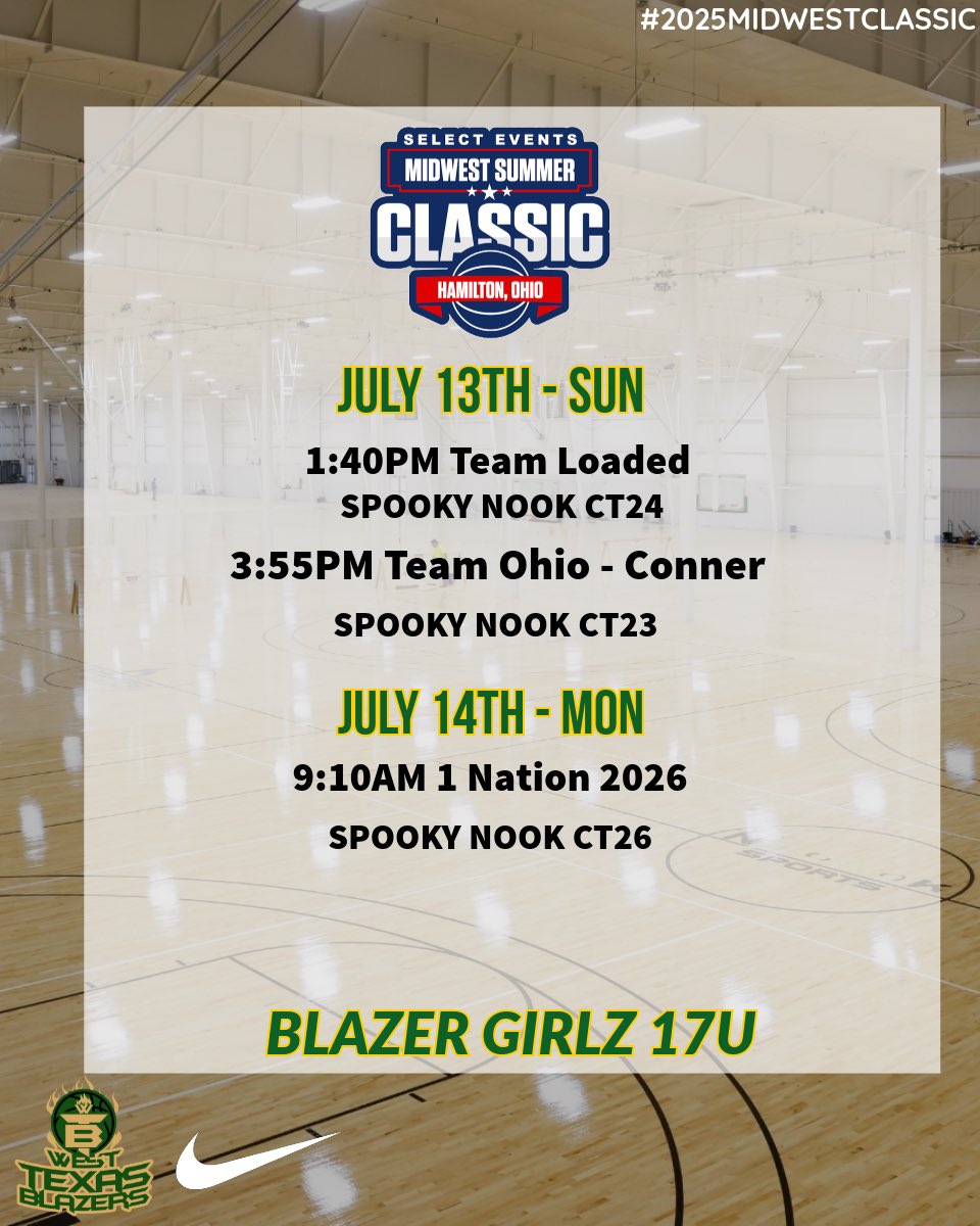 Ready to compete with <a href="/wtbbAAU/">West Texas Blazers Basketball</a>  in the Midwest Summer Classic!! Here is our schedule💚