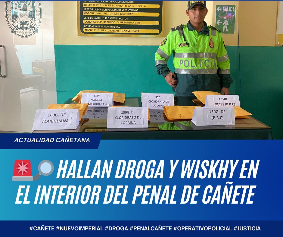 Juan Vladimir Rojas (@juvroh) on Twitter photo #cañete HALLAN DROGA y WISKHY EN EL INTERIOR DEL PENAL DE CAÑETE <a href="/INPEgob/">Instituto Nacional Penitenciario - INPE</a> #Lima
👮♂️ El hallazgo fue posible gracias al despliegue del Goes-Inpe de lima a las 6:30 a.m. al pabellón 2; la policia y la fiscalia se hicieron presentes a las 11 a.m.
tinyurl.com/5djyzkmu #cañete HALLAN DROGA y WISKHY EN EL INTERIOR DEL PENAL DE CAÑETE <a href="/INPEgob/">Instituto Nacional Penitenciario - INPE</a> #Lima
👮♂️ El hallazgo fue posible gracias al despliegue del Goes-Inpe de lima a las 6:30 a.m. al pabellón 2; la policia y la fiscalia se hicieron presentes a las 11 a.m.
tinyurl.com/5djyzkmu