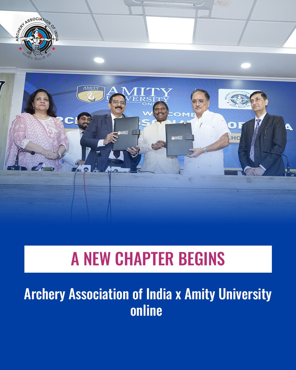 🎯 Big win for Indian Archers!

AAI signs MoU with Amity University Online to empower athletes with flexible online degrees &amp; scholarships (100%/50%/30%).
Includes free Sports Psychology course &amp; dedicated counsellors.

#CHAMPS #ArcheryIndia #AAI #AmityUniversityOnline #archery