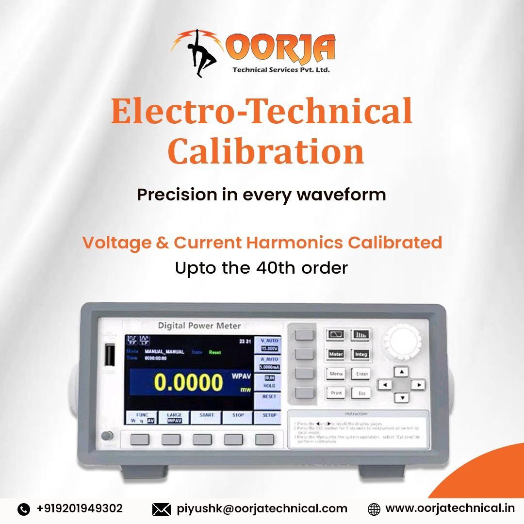 Oorjatechnical's tweet image. Oorja Technical Services Pvt. Ltd. offers Electro-Technical Calibration up to the 40th order of Voltage &amp;amp; Current Harmonics.

📞 +91 9201949302
🌐 oorjatechnical.in
 📧 piyushk@oorjatechnical.com

#oorjatechnicalservices #Calibration #ElectroTechnical