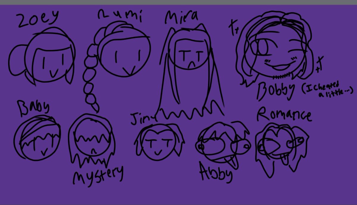 grlsrule13's tweet photo. im back just to post this cause i just remembered twitter exists
anyway guess my favorite (and least favorites) kpop demon hunter character based how i draw them from memory https://t.co/ZMptXJsRuc