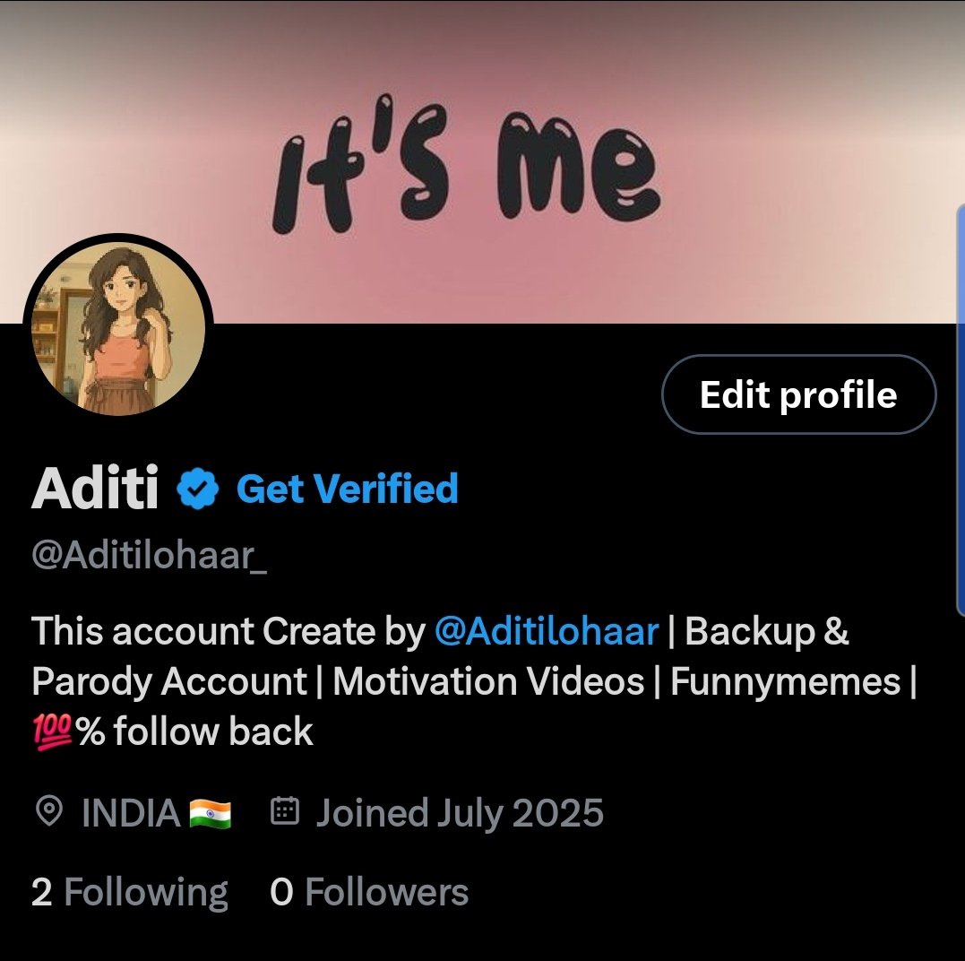 AditiLohaar's tweet image. यह मेरा बैकअप अकाउंट है, आप सभी जल्द से जल्द मुझसे जुड़े।
फॉलो : @Aditilohaar_
टेंशन न लें। सभी को #Followback मिलेगा ।