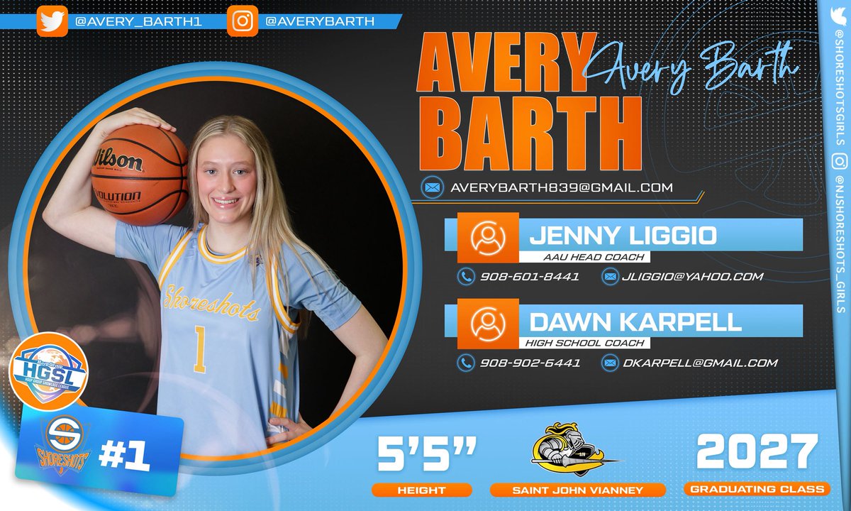 Avery Barth (@avery_barth1) on Twitter photo Last game tomorrow at 10:20 on court 58! Come check us out! 🩵🧡
<a href="/ShoreshotsGirls/">NJ Shoreshots Girls- HGSL</a> <a href="/NJShoreshots27/">NJ Shoreshots 2027 HGSL</a> <a href="/SJVLadyLancers/">SJV Lady Lancers Basketball</a> <a href="/sjvcoach/">Dawn Karpell</a> <a href="/pero_zoe/">Zoe</a> <a href="/TinyGreenNBS/">Coach Tiny Green</a> Last game tomorrow at 10:20 on court 58! Come check us out! 🩵🧡
<a href="/ShoreshotsGirls/">NJ Shoreshots Girls- HGSL</a> <a href="/NJShoreshots27/">NJ Shoreshots 2027 HGSL</a> <a href="/SJVLadyLancers/">SJV Lady Lancers Basketball</a> <a href="/sjvcoach/">Dawn Karpell</a> <a href="/pero_zoe/">Zoe</a> <a href="/TinyGreenNBS/">Coach Tiny Green</a>