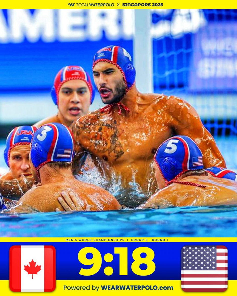USA locks in the win to open Group C!
Strong, disciplined, and in control — Team USA handled business against Canada with a solid 18:9 victory.

total-waterpolo.com/tw_match/12188

Photo by @mtbphotonl
#singapore2025 #waterpolo #vizilabda #pallanuoto #wasserball #vaterpolo #vaterpolo