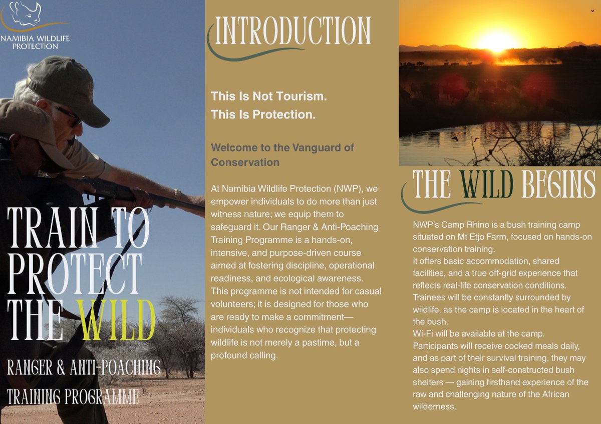 NamWildProt's tweet image. ANTI POACHING TRAINING
The ultimate practical learning experience for wildlife protectors & rangers.
Program Cost : N$9500.00 + VAT
Next Enrollment Date : 11 August 2025
Are you ready to make an impact ?
Contact us today
+27 67 433 8987
carmi@namwildlifeprotect.com