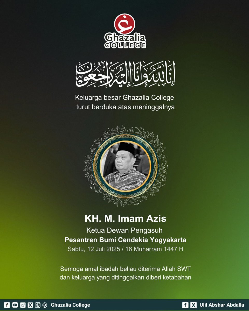 Inna lillahi wa inna ilaihi roji'un.

KH Muhammad Imam Azis pernah menjabat Ketua PBNU selama dua periode, Penggerak Kaum Muda melalui LKIS Yogyakarta, dan Ketua Dewan Pengasuh PP. Bumi Cendekia Yogyakarta.

Al-Fatihah