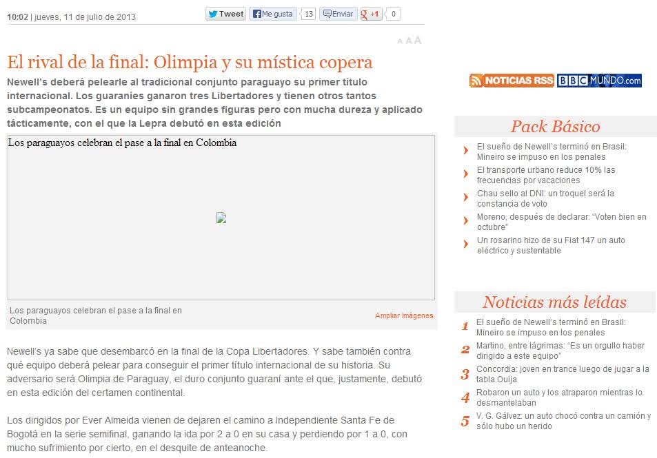 Un 11 de julio de 2013 #Newells jugaba en Belo Horizonte por las semis de Copa Libertadores estando 2-0 arriba y Mateo no la dejó pasar. Sin embargo, en la previa, <a href="/Rosariotres/">Rosario3.com</a> escribía esto.
