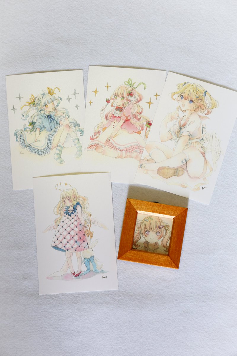 k_tsu_815's tweet image. 先日のデザフェスでpumaさんのグッズを購入しました。
ミニ原画のツインテールの子可愛いです。髪留めが動物モチーフなのも素敵
@oekaki_rabbits