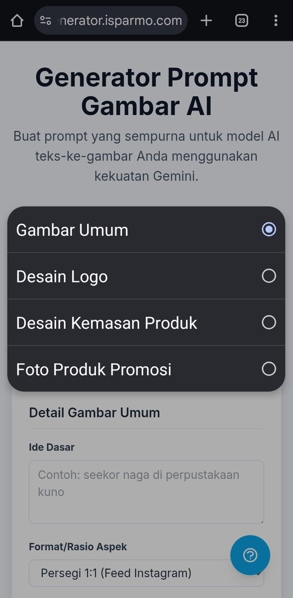 Pak <a href="/onnowpurbo/">Onno W. Purbo</a> mungkin ini bisa membantu teman2 yg sdg belajar Prompt, image prompt generator imagepromptgenerator.isparmo.com dan prompt video generator promptgenerator.isparmo.com free