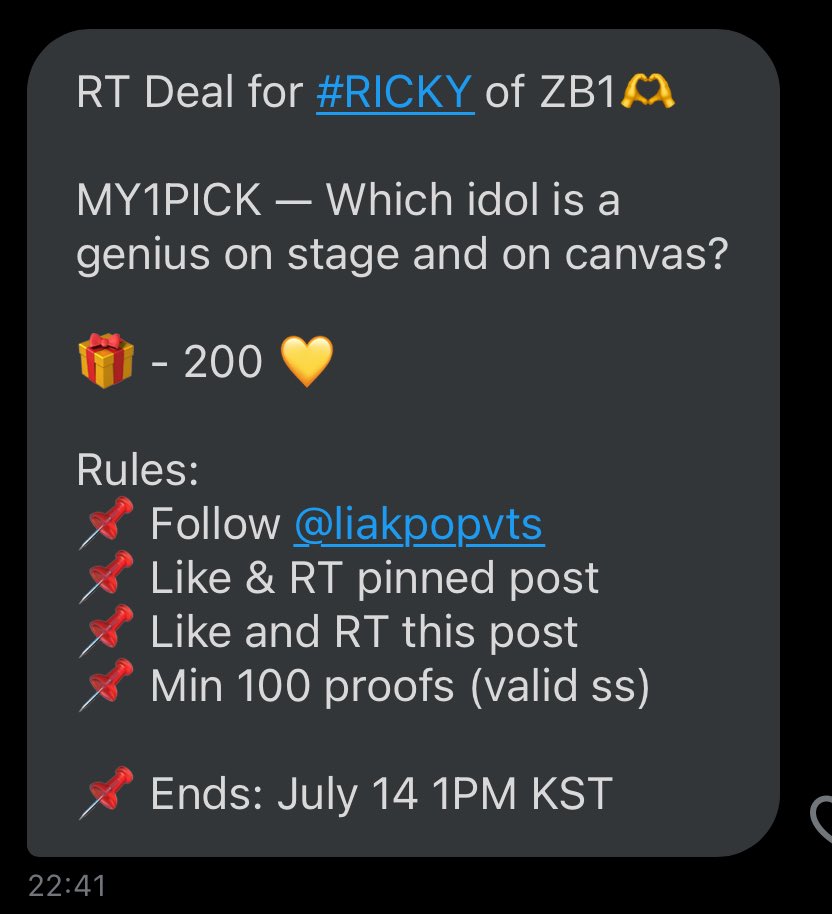 mimi__rzz's tweet photo. RT Deal for #RICKY of ZB1🫶

MY1PICK — Which idol is a genius on stage and on canvas?

🎁 - 200 💛 

Rules:
📌 Follow @liakpopvts
📌 Like &amp; RT pinned post
📌 Like and RT this post 
📌 Min 100 proofs (valid ss)

📌 Ends: July 14 1PM KST https://t.co/S9Mja6Lvcl
