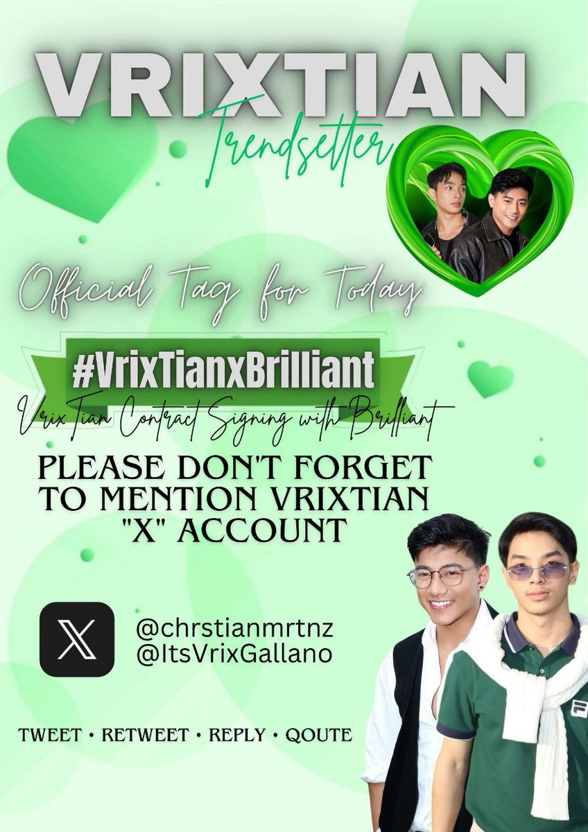 abrasaldo302407's tweet photo. Congrats dada and Paps
@VrixianTrends
@ItsVrixGallano
@chrstianmrtnz

#VrixTianxBrillant https://t.co/MvswB9NBiL