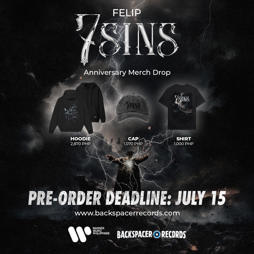 🙅🏻 🚫 Gatekeeping
🫡 ✅ Sharing

Sharing is caring, mga Kaps! Sabihan na natin ang mga hindi pa nakakapag-preorder ng 7sins caps, tshirts, and hoodies. 

Remember, hanggang July 15 na lang ito!

Pre-order here: backspacerrecords.com/collections/fe…

<a href="/felipsuperior/">FELIP</a> <a href="/WarnerMusicPH/">Warner Music Philippines</a>