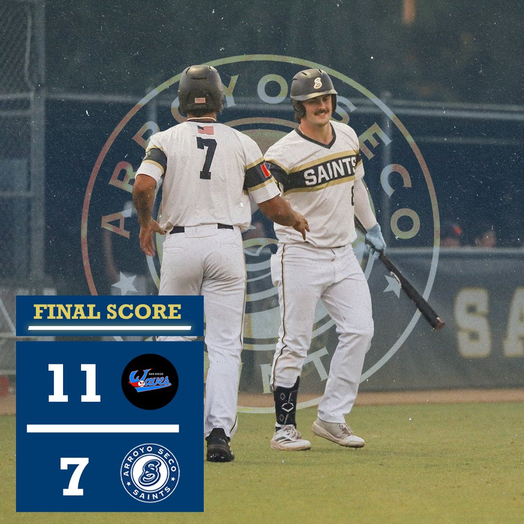 Final score against the Waves. 

Up Next: The Saints are back at Jackie Robinson Field tomorrow to face the Conejo Oaks at 6:05pm. 

#SaintsOfSummer #CCL2025 <a href="/CCL_Baseball/">California Collegiate League</a>