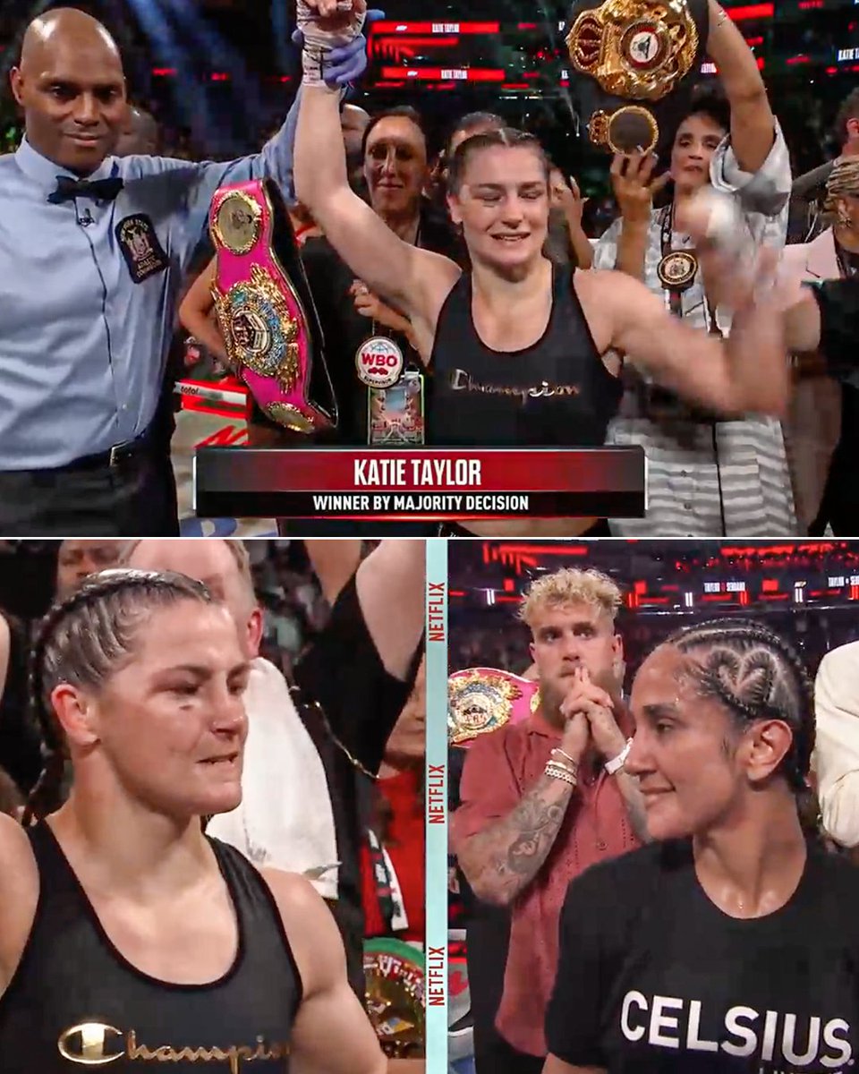 ESPNRingside's tweet image. KATIE TAYLOR DEFEATS AMANDA SERRANO BY MAJORITY DECISION TO CLOSE OUT THE TRILOGY 😱
Taylor retains her undisputed women's junior welterweight championship 👏