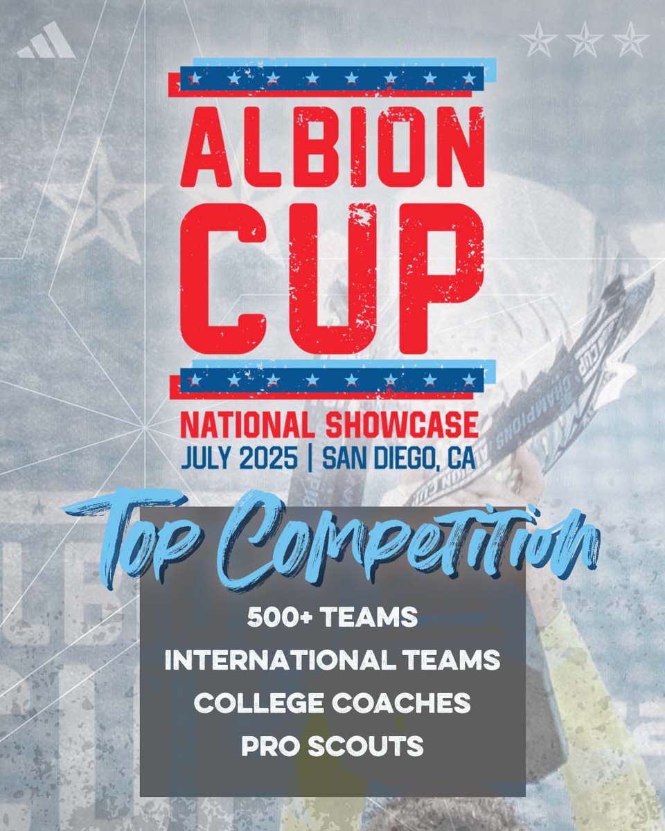 We welcome all the college coaches signed up to attend, the pro scouts and the 500+ teams that will be showcasing their talent.
📍 July 2025 | San Diego, CA
🔥 Top competition. Unmatched exposure.
#ALBIONCUP #TopCompetition #NationalShowcase