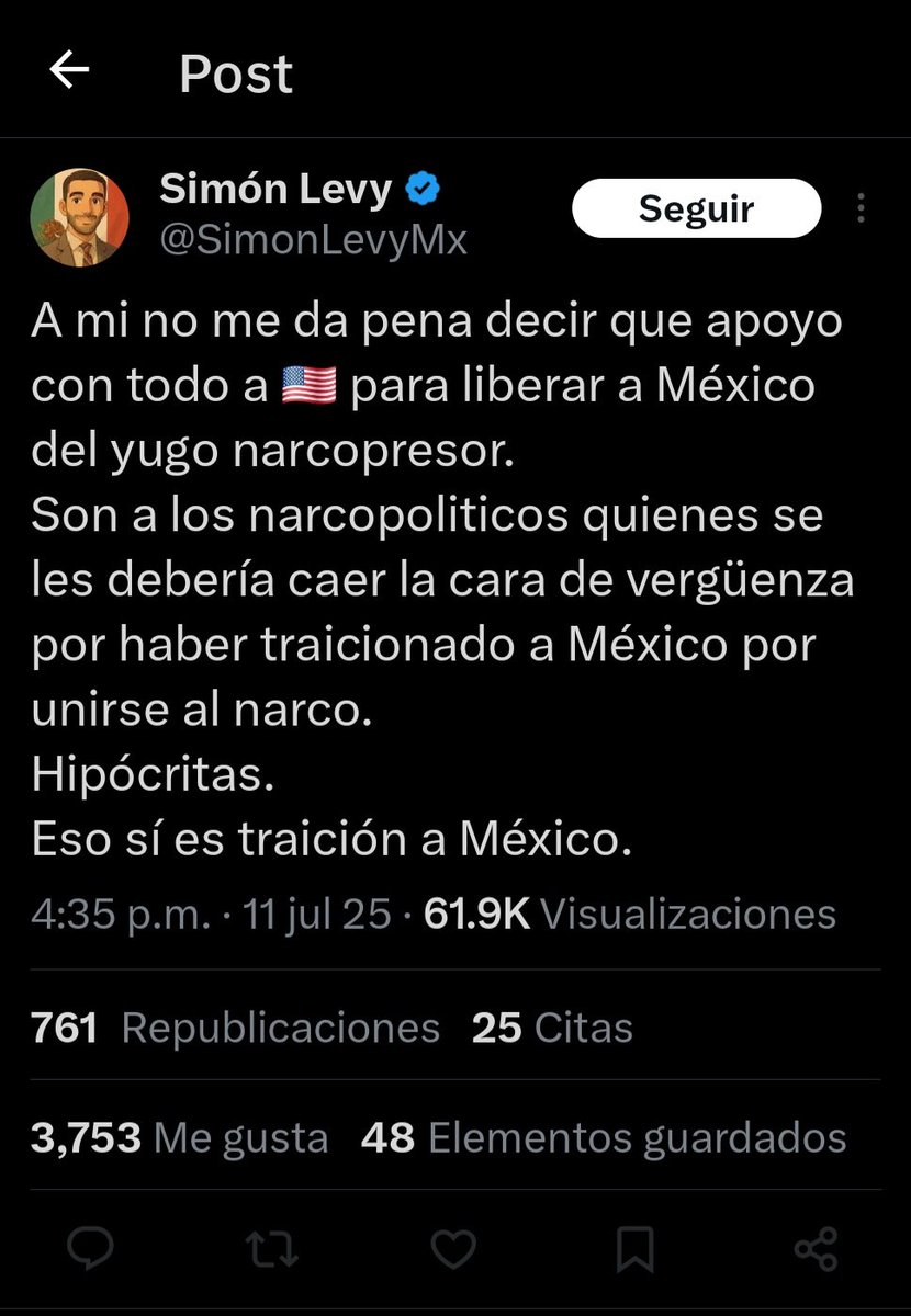 Me bloqueó Simón Levy.
Justo después de declarar que quiere que EE.UU. "libere" a México del narco.

Imagínate decir que apoyar una intervención extranjera no es traición… pero bloquear a quien te cuestiona sí es “patriotismo”.

Qué chulada de coherencia.
#SimónLevy

#PolíticaMX