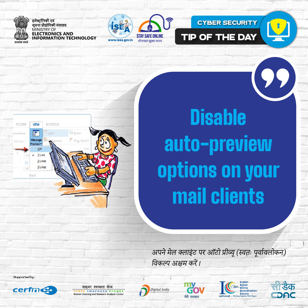 SSOIndia's tweet image. #Tipoftheday
Auto-preview = auto-risk! Disable now. 📧

#CyberSecurityTip #EmailSafety #StaySafeOnline #DigitalSecurity #InboxProtection #AutoPreviewOff #CyberHygiene