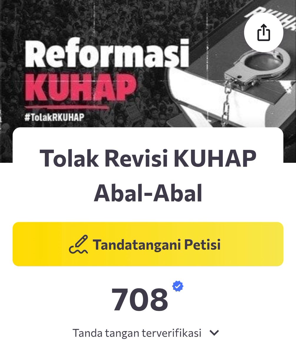 Yok kita kejar hari ini 5000 signature lah minimal 🤙 #TolakRKUHAP