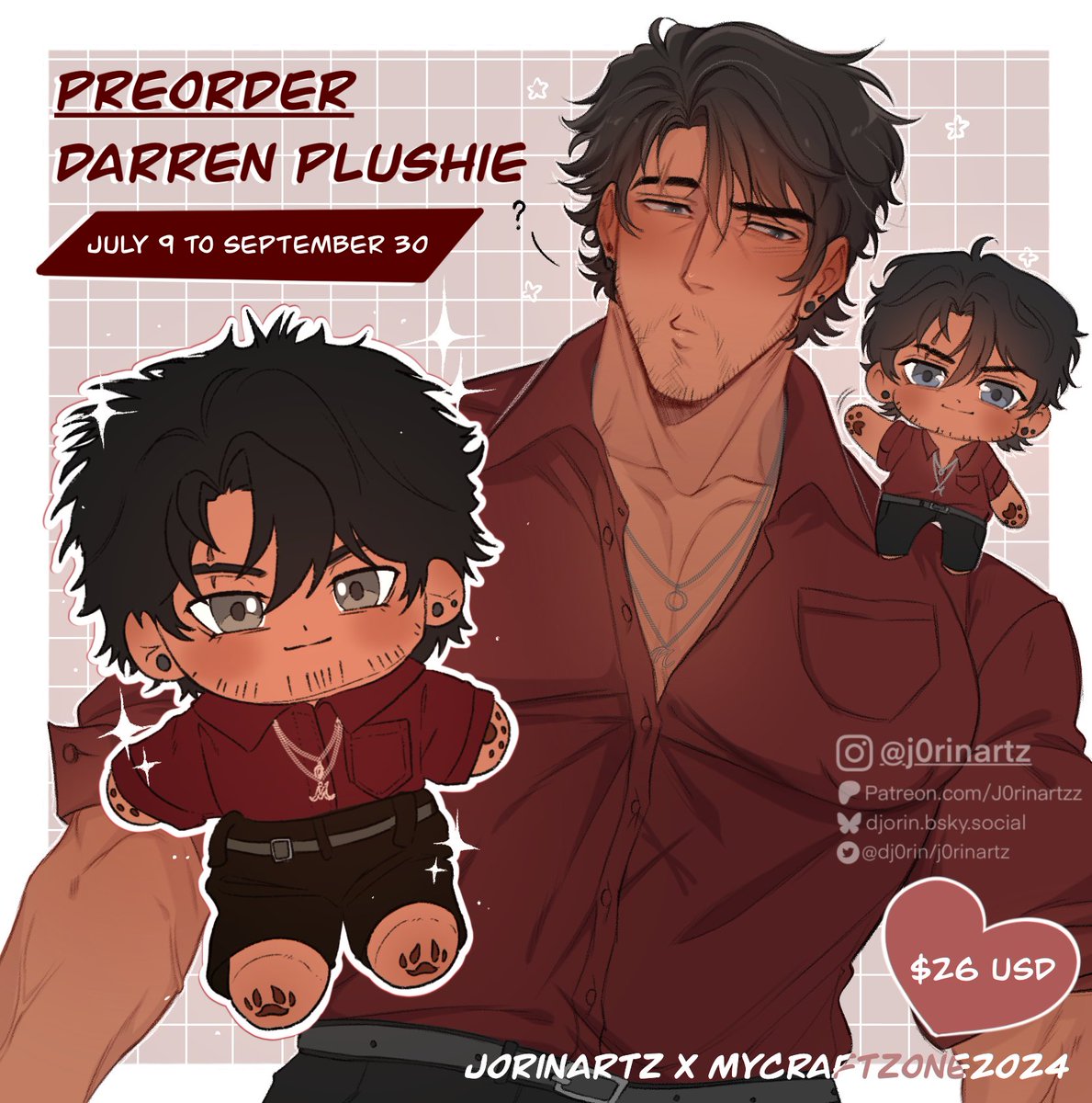 J0rinartz's tweet photo. HELLO HELLO! Darren Plushie is finally out now on @mycraftzone 's shop!! 🍓✨️
—

You can now get your very own Darren with or without clothing to hug, kiss, dress up, or play!

Click the link in the comments or bio! ⬇️

PETITION LASTS UNTIL: SEPTEMBER 30 !
#OC #collab #plushie https://t.co/n1DsKeOxOm
