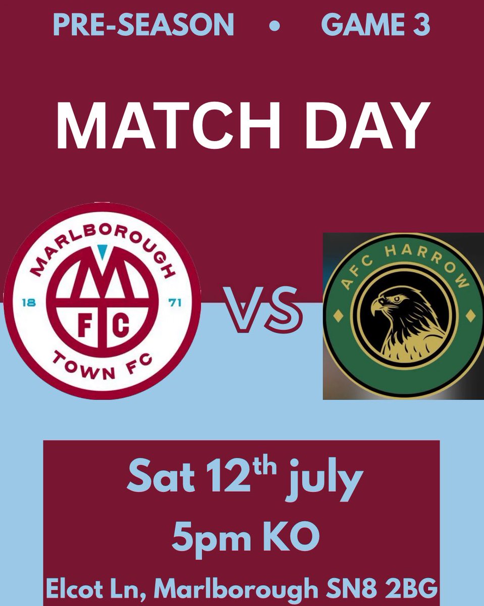 🚨 Matchday Double Header at Elcot Lane! ⚽

3PM – 1st Team vs Holt FC (Wiltshire’s oldest club)
5PM – Devs vs Harrow (Swindon &amp; District)

☀️ Sun’s out
🍻 Bar’s open
⚽ If you love football – it’s perfect

Up the Town! 🔴⚪

#MarlboroughTown #UpTheTown