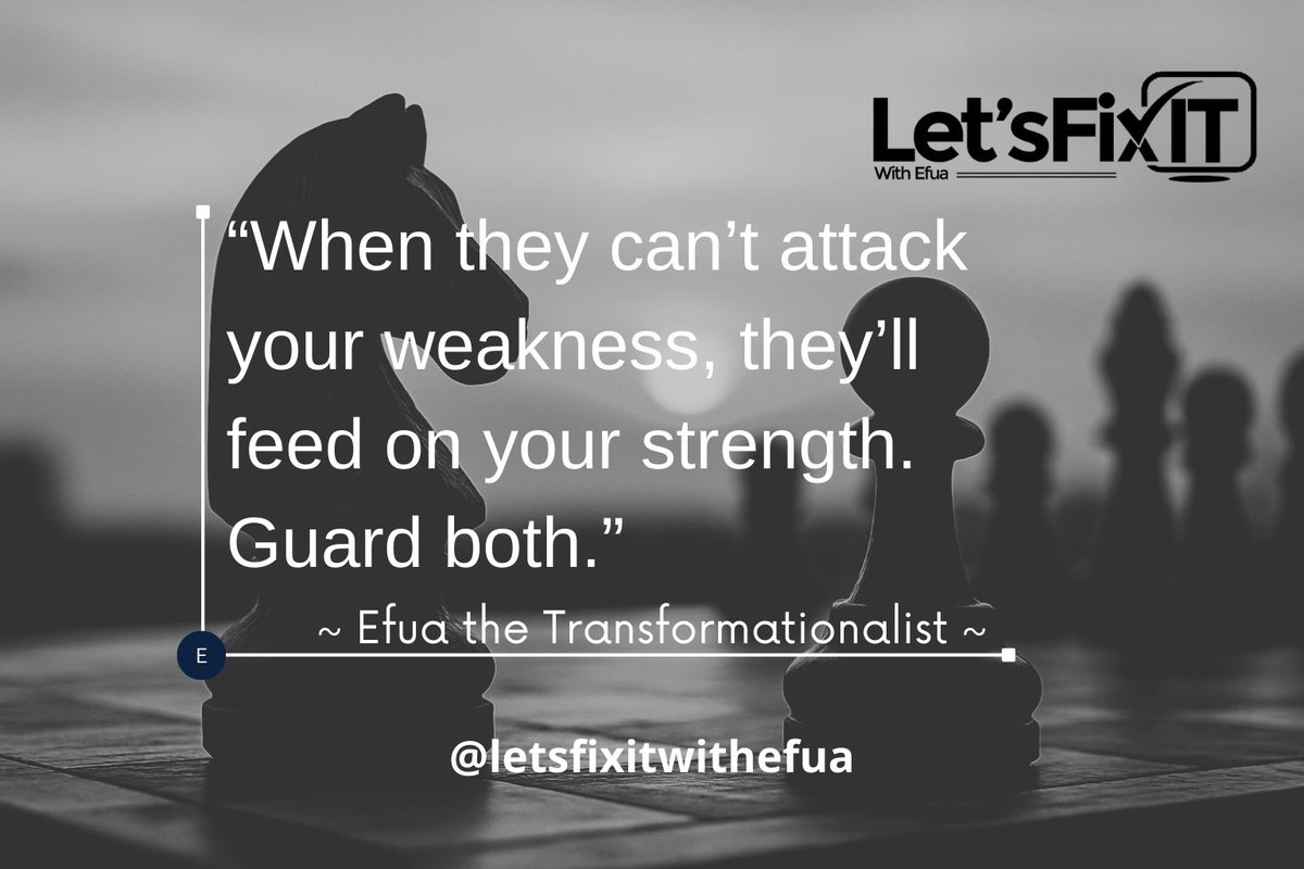 letsfixwithefua's tweet image. “While you’re busy protecting your weakness, they’re weaponizing your strength. Guard both. Because what makes you powerful can also be what makes you vulnerable.”

~Efua the Transformationalist~

#LetsFixItWithEfua #EfuaTheTransformationalist #GuardYourStrength #InnerWisdom