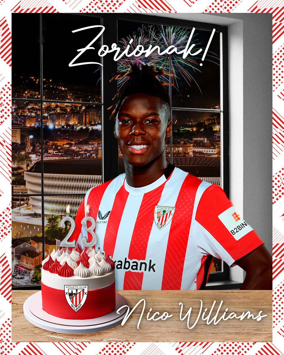 🎂 Gran día para <a href="/willliamsssnico/">Nicolas Williams</a> ⭐️

¡Nuestro 🔟 cumple 2⃣3⃣ años! 

🎉 Zorionak, Nico! Disfruta al máximo de tu día. 

#AthleticClub 🦁