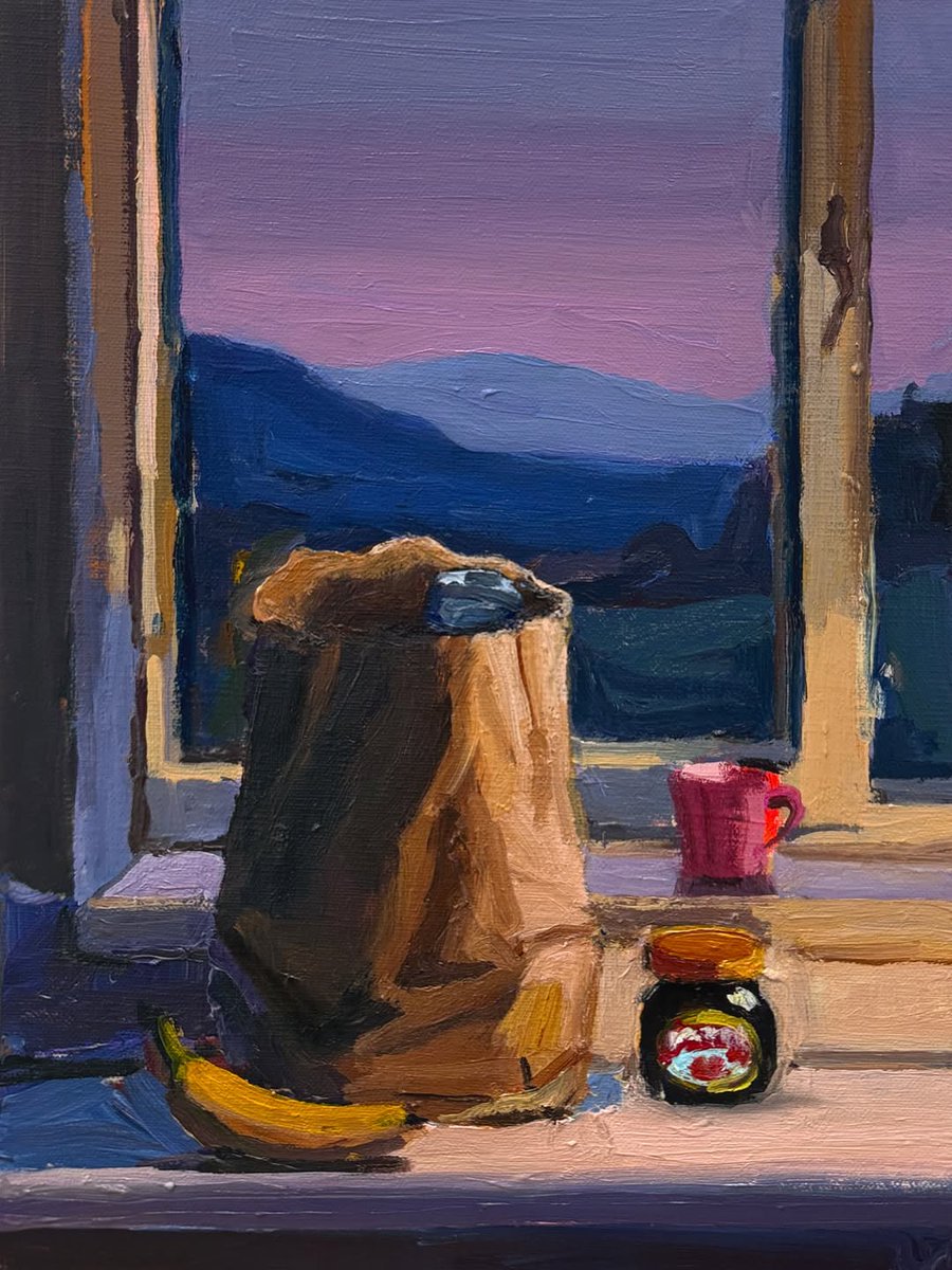 RClaremont's tweet image. Sometimes you’ve got to take your compositions where you find them. No grand arrangements, just the small theatre of coming home. 🍌
“Contents May Have Shifted”, 25X35cm.
#quietdrama #eveninglight #accidentalbeauty