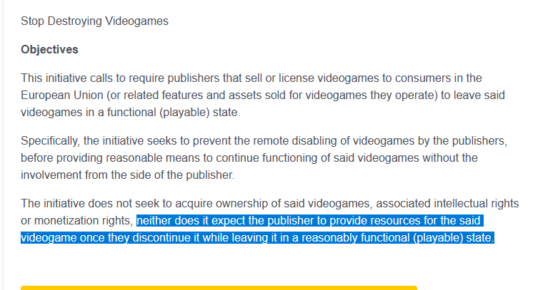 Phantrosity's tweet photo. @RealWashedGamer @Dexerto "I mean I don’t think video games should be responsible for maintaining a game that is no longer profitable"

Stop Killing Games explicitly says they don't expect the publisher to provide resources for the game after they discontinue it.  I think you might have been misinformed. https://t.co/CzW1w0L44e