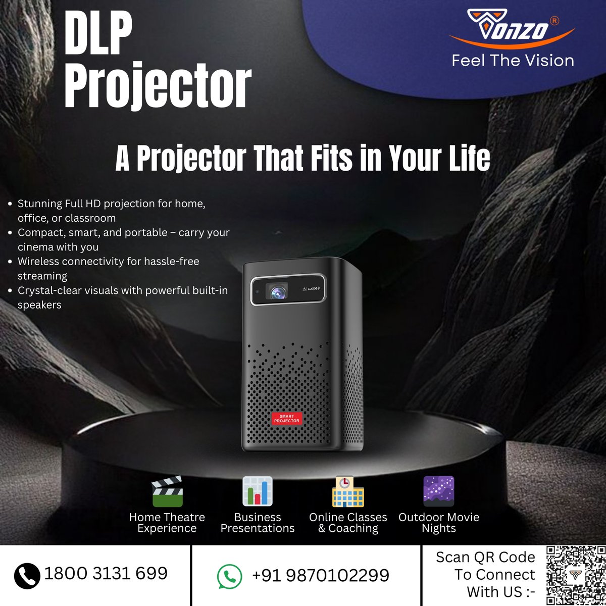 tonzoindia's tweet image. 🎥 Turn any space into a cinema with the Tonzo DLP Projector!
✅ Full HD
✅ Portable &amp;amp; Wireless
✅ Built-in Speakers
Perfect for home, work, or outdoor movie nights! 🌌📽️
📞 1800 3131 699 | 📲 +91 9870102299
#TonzoProjector #TechThatTravels #HomeTheatre #PortableProjector