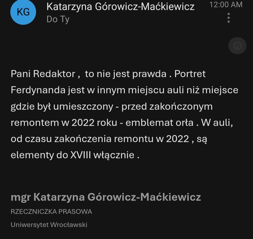 Poniżej odpowiedź rzeczniczki prasowej Uniwersytetu Wrocławskiego w tej sprawie.