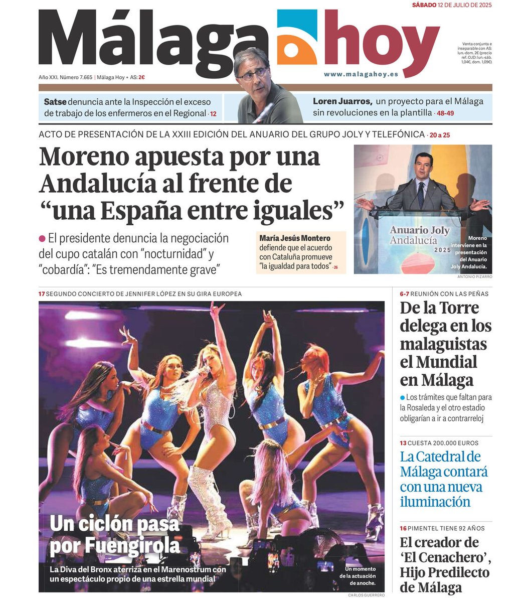 malagahoy_es's tweet photo. ¡Buenos días! Aquí os dejamos la portada de Málaga Hoy del 12 de julio. Más noticias de la jornada en https://t.co/1wyZ3uqWCT #FelizSábado #Málaga https://t.co/fvdFjOIE6F