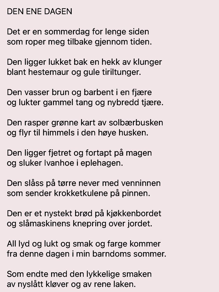 Det er en sommerdag for lenge siden
som roper meg tilbake gjennom tiden🍓

#styrkepoesi #lyrikklørdag
#IngerHagerup 🌸