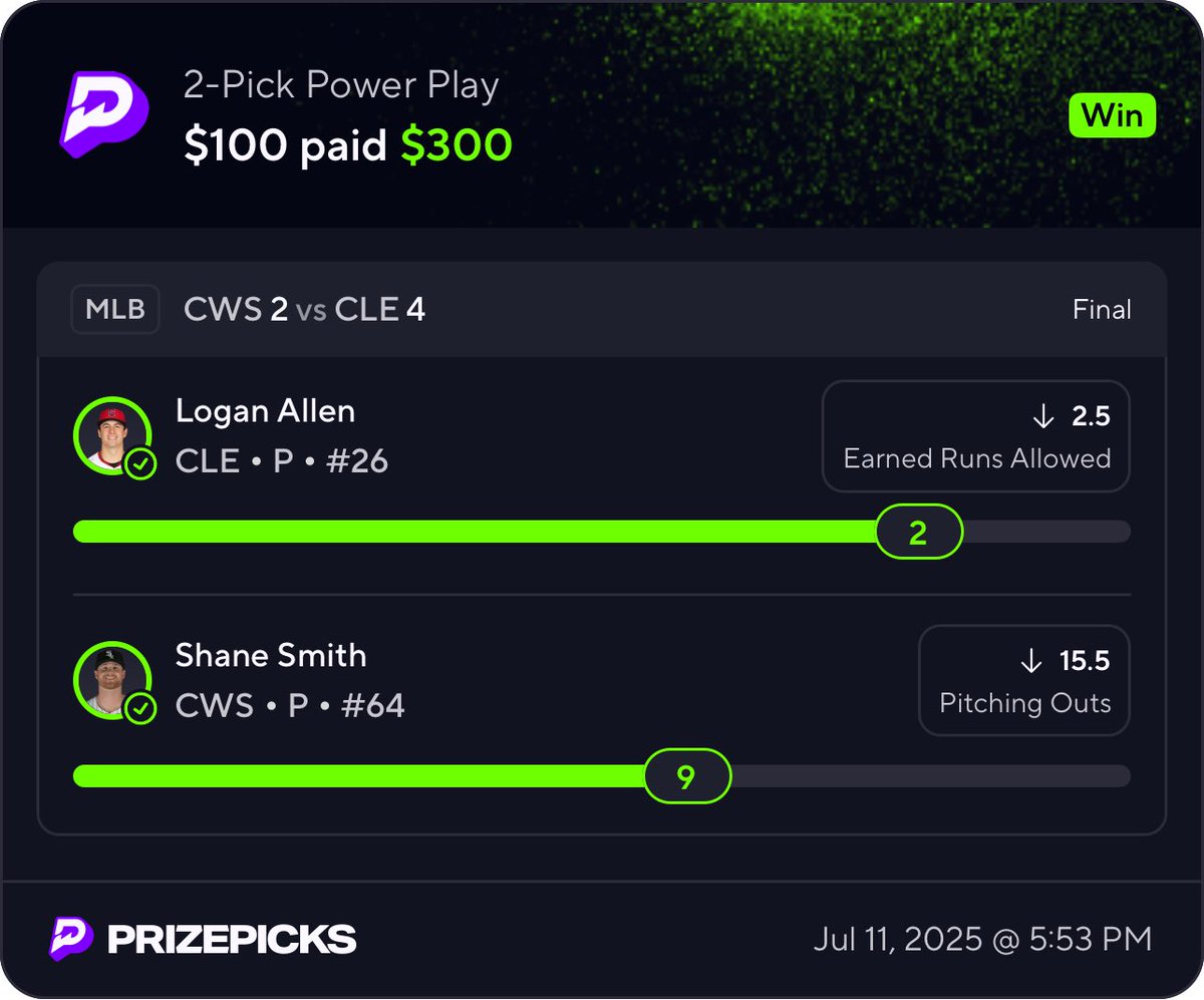 SlimWrld9's tweet photo. Friday Recap 🏧

• Alcaraz -1.5 Set Spread ✅

• @PrizePicks 2 Man ✅

• Trout/Neto 1+ Hits ✅

• Angels ML ✅

• Rodon Under 17.5 PO 🚮 https://t.co/SlEhqnzGA1