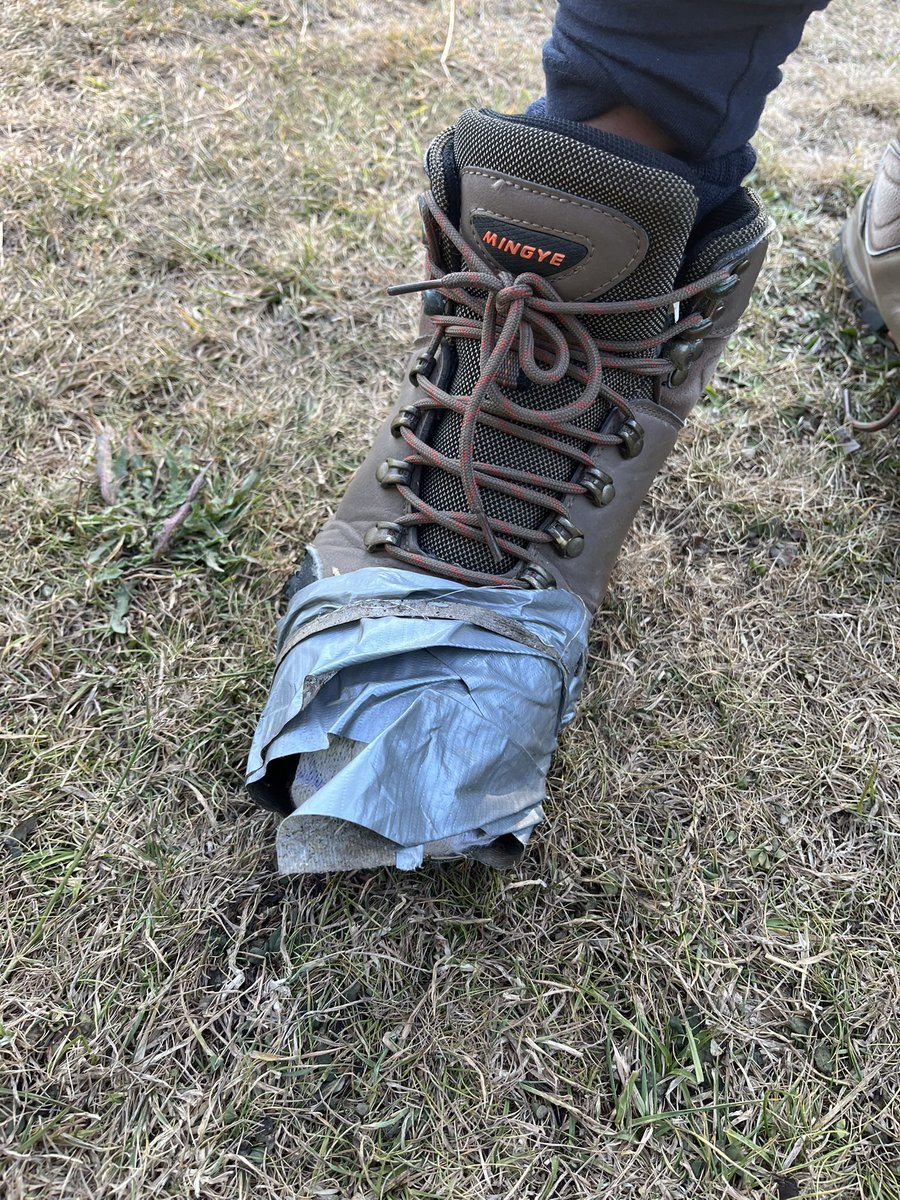 4.57 was the time I could hear chatter- clearly Year 9 love the morning! They are all up, getting ready for the day ahead. I am also very impressed by the new boot fashion pictured here! Broken boot- no problem… find duct tape!
